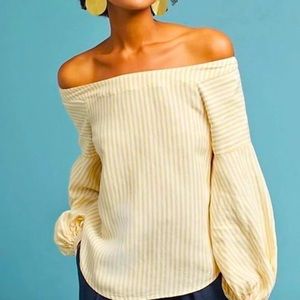 Anthro Maeve Yellow Striped Off Shoulder Top